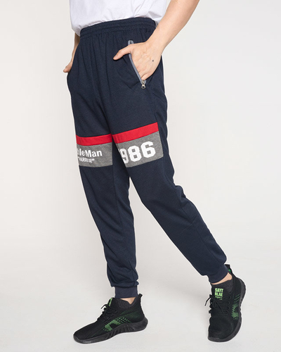 Pánské tmavě modré tepláky s nápisy - Clothing