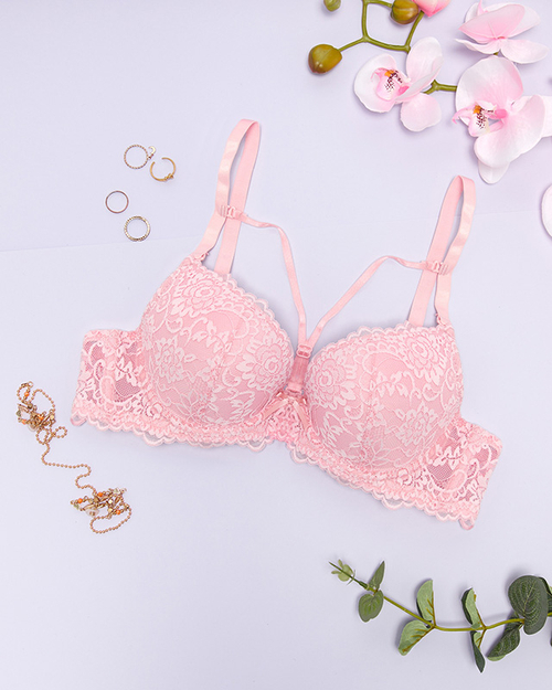 Рожевий мереживний бюстгальтер з бретелями - Нижня білизна