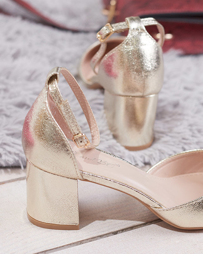 Dámské sandály na nízkém sloupku ve zlaté barvě Nerola - Obuv