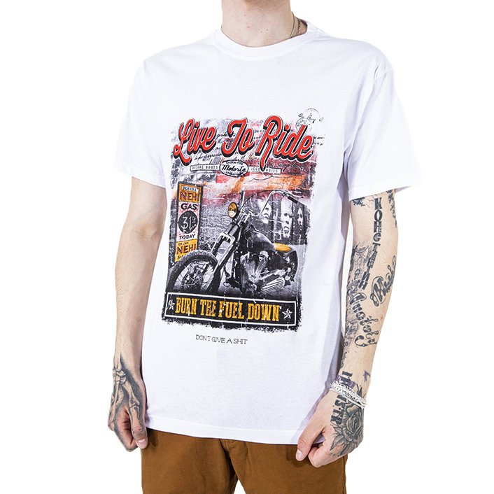 Pánské bílé bavlněné tričko s barevným potiskem - Oblečení