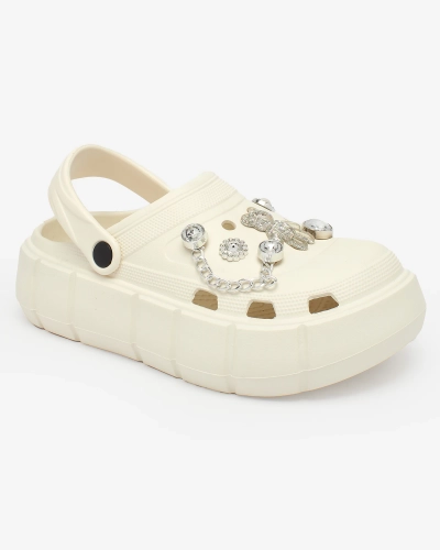 Royalfashion Krémové ažurové dámské žabky se zirkonovými ozdobami Afuccia