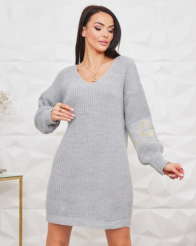 Royalfashion Pletená dámská tunika a'la šaty s ozdobnými rukávy