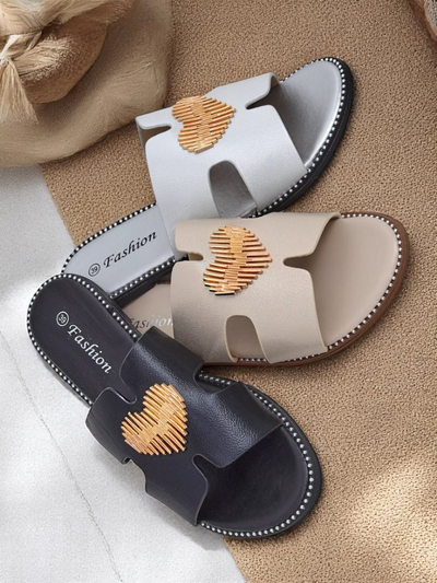 Royalfashion Dámské žabky na ploché podrážce Heart Chic