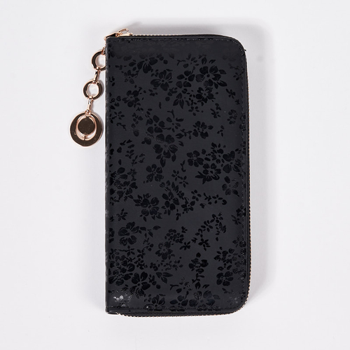 Чорний великий матовий гаманець із штучної шкіри з малюнком - Аксесуари
