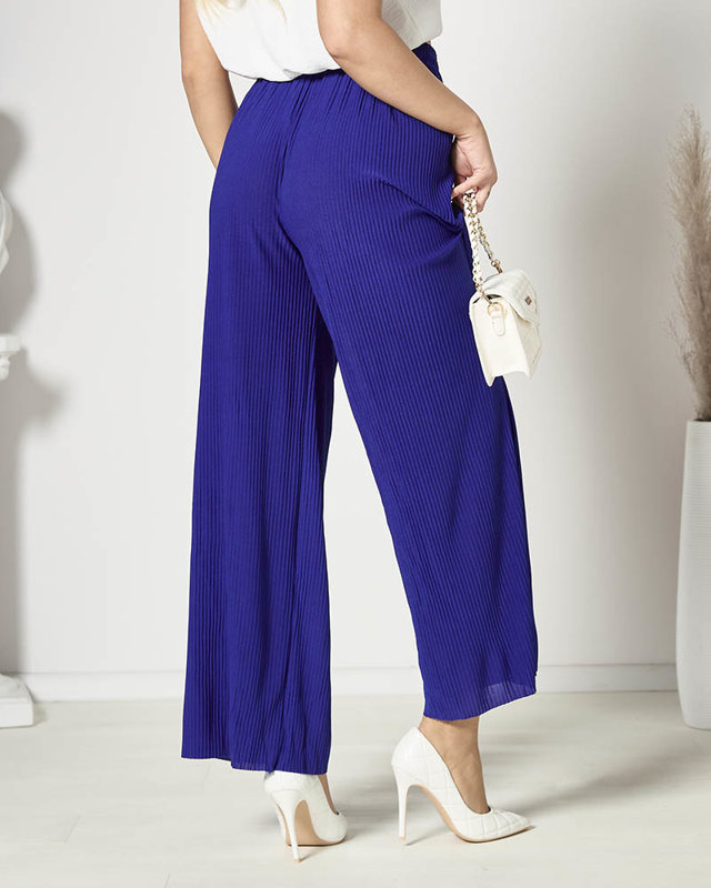 Dámské široké plisované kalhoty palazzo v tmavě modré barvě - Oblečení