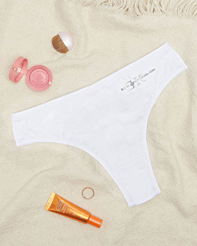 Білі бавовняні жіночі трусики стрінги з написом