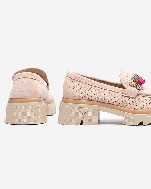 Світло-рожеві ажурні жіночі мокасини з декором Bokkso- Footwear