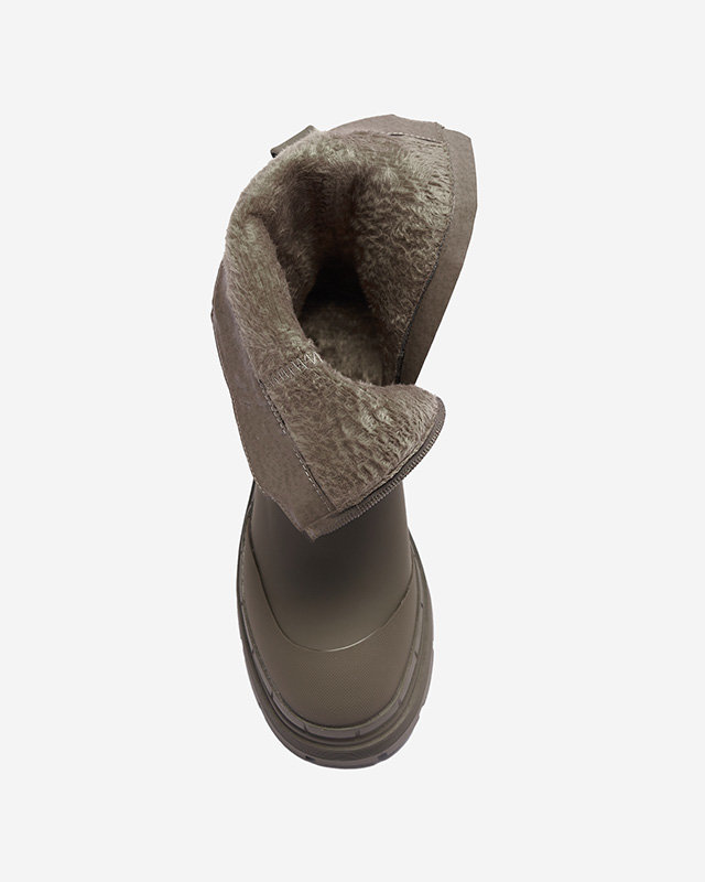 OUTLET Dámské zateplené vysoké kozačky v khaki barvě Jori - Obuv