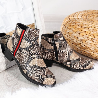 Czarne botki we wzór a'la skóra węża Chiyo - Obuwie