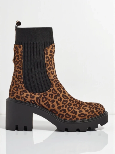 Vzorované dámské kotníkové boty na sloupku z eko semiše Anthere