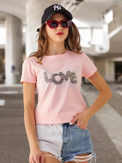 Royalfashion Жіноча бавовняна футболка LOVE з стразами