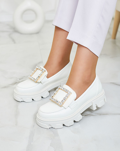 Royalfashion Bílé mokasíny s ozdobou na nártu Alomease