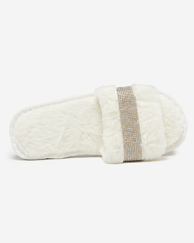 Dámské bílé kožešinové pantofle s kubickými zirkony Tiko - Obuv