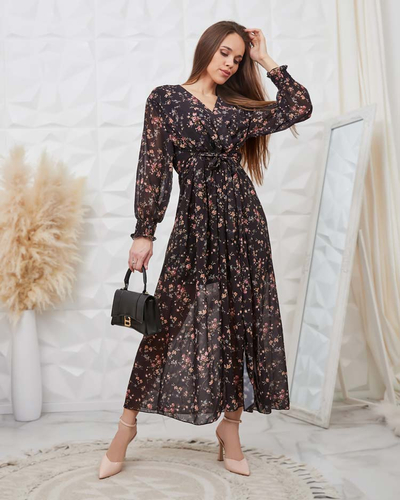 Royalfashion Чорна візерунчаста жіноча максі-сукня
