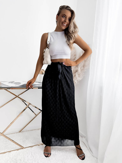Чорна жіноча плісирована спідниця максі з візерунками - Одяг