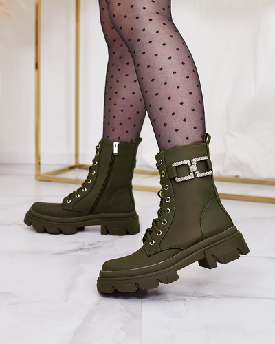 Royalfashion Dámské šněrovací boty v khaki barvě Cefitity