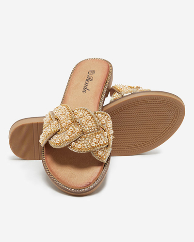 Cetera золоті жіночі тапочки з бісером і перлами - Взуття