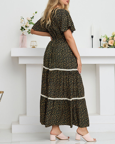 Dámské černé rozevláté květované maxi šaty - Oblečení