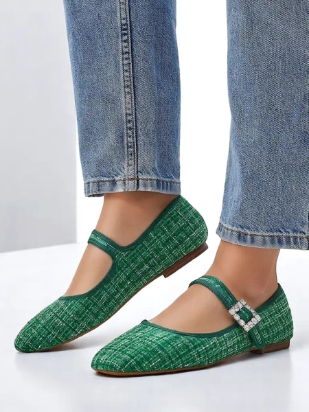 Royalfashion Dámské kostkované baleríny s přezkou a páskem Riffos