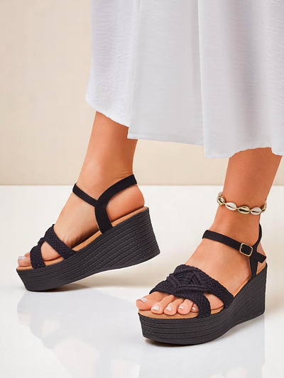 Royalfashion Dámské sandály na klínku pletené Sunny Day