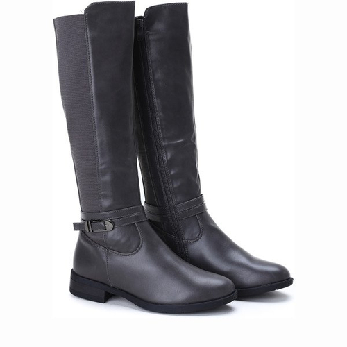 Szare kozaki ze skóry ekologicznej Ido- Obuwie