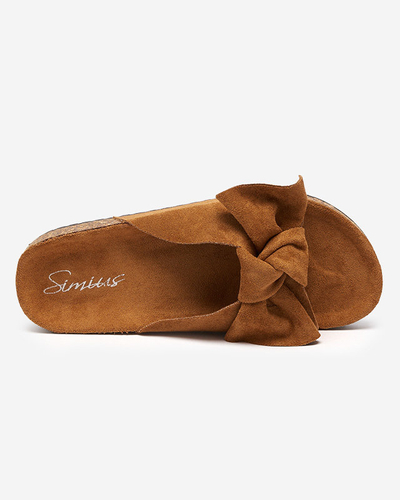 Жіночі еко-замшеві тапочки з бантом верблюжого кольору Dofro- Footwear