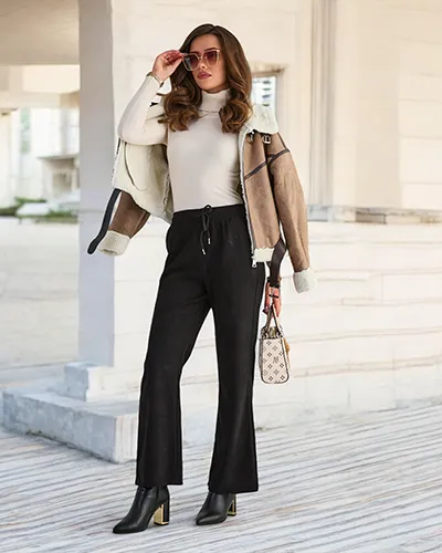 Royalfashion Černé dámské manšestrové kalhoty