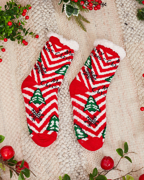 Червоні жіночі шкарпетки з різдвяним візерунком - Білизна