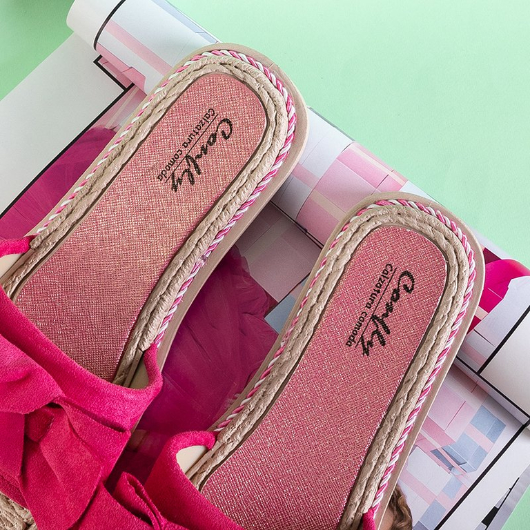 Fuchsie dámské pantofle s mašlí Foas - obuv