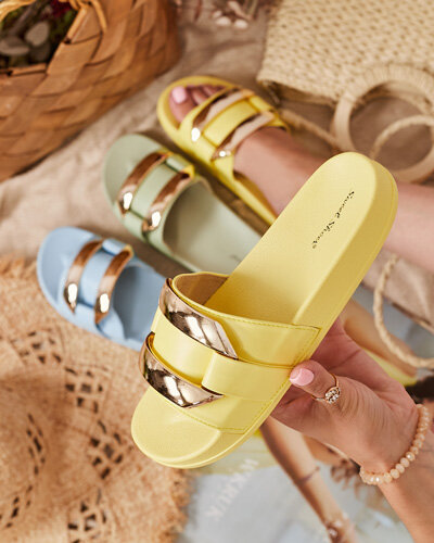 Žluté dámské pantofle se zlatým ornamentem Serina - Obuv