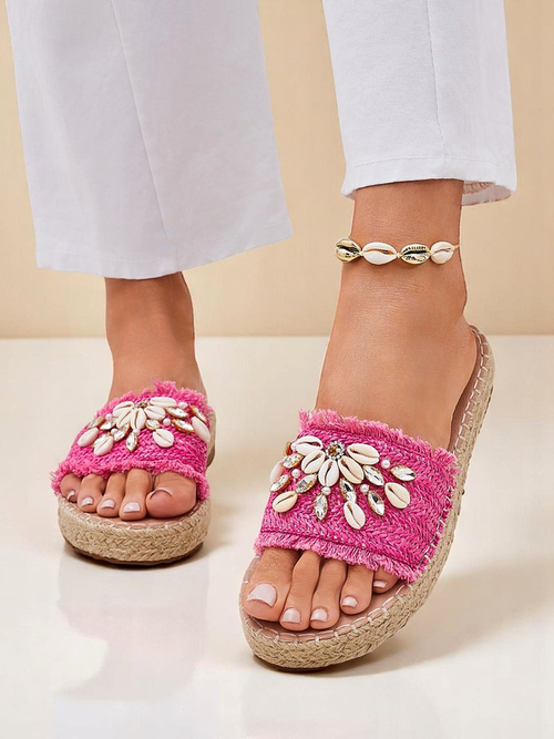 Жіночі шльопанці Royalfashion Callista Фуксія на платформі з мушлями