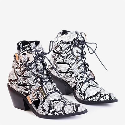 Bílé a černé dámské kovbojské boty s přezkami Ciarran - obuv