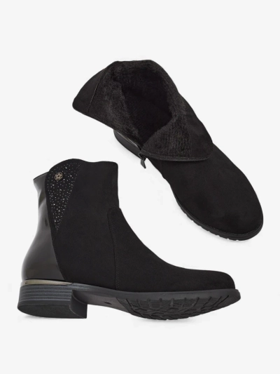 Semišové kotníkové boty z eko-semiše s lakovanými vložkami Kelmo