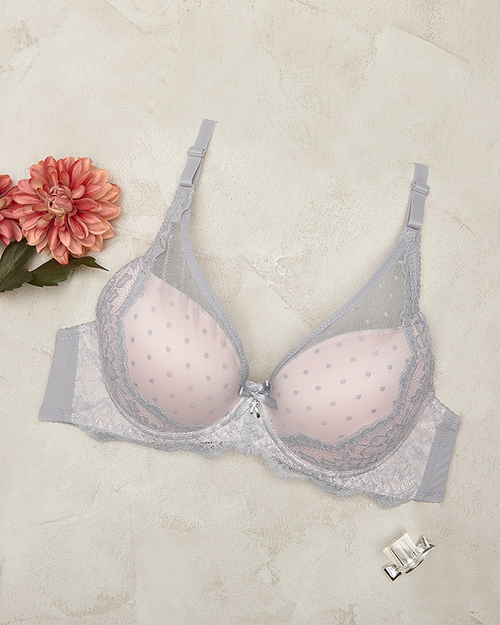 Сіро-рожевий жіночий бюстгальтер з мереживом - Нижня білизна