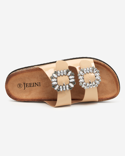 Бежеві жіночі шльопанці з декорованими застібками Olimika