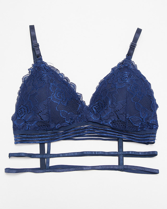 Dámská tmavě modrá podprsenka s krajkou a pruhy - Spodní prádlo