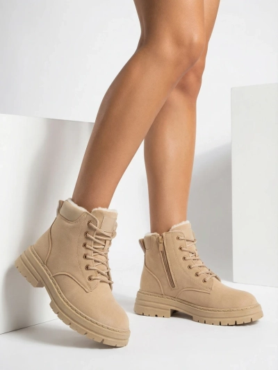 Royalfashion Světle hnědé dámské zateplené traperské boty Radoras