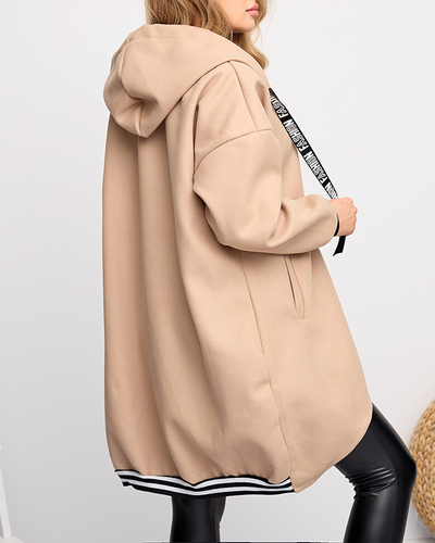 Dámská béžová bunda - kabát s ornamentem - Oblečení