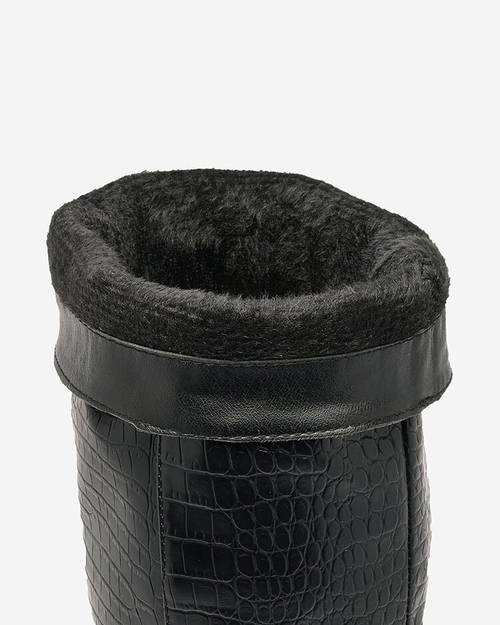 Royalfashion Чорні жіночі чоботи на шпильці з тисненням Classy Elegant