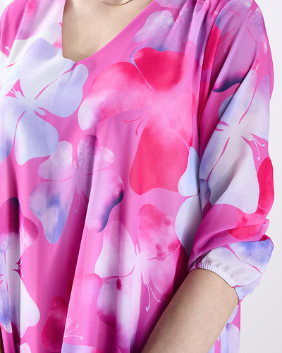 Сукня жіноча до коліна кольору фуксії з принтом і воланом - Одяг