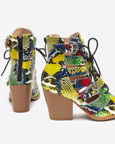 Zeleno-žluté kozačky na sloupku s ražbou Adolic- Footwear