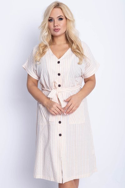 PLUS SIZE béžové pruhované šaty - Šaty 1