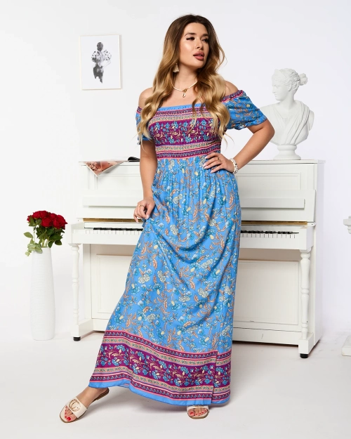 Синя жіноча сукня міді з квітковим візерунком - Одяг