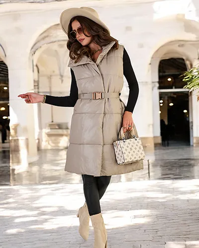 Royalfashion Dlouhá dámská vesta a'la kůže