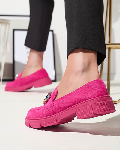 Eko semišové fuchsiové dámské mokasíny s ozdobnými krystaly Alenns- Obuv