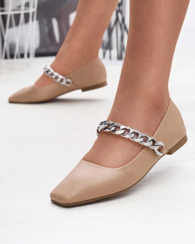 Бежеві жіночі балетки з ланцюжком Serima - Взуття