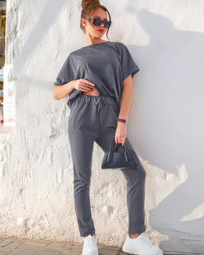 Royalfashion Dámský bavlněný set s krátkými rukávy a rovnými kalhotami