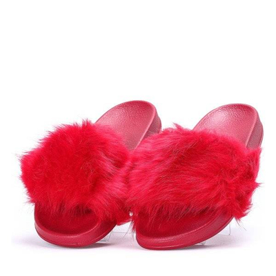 OUTLET Červené pantofle s kožešinou Millie- Shoes