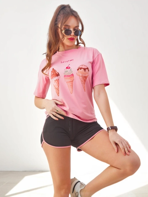 Royalfashion Жіночий спортивний комплект з футболкою та шортами Ice Cream