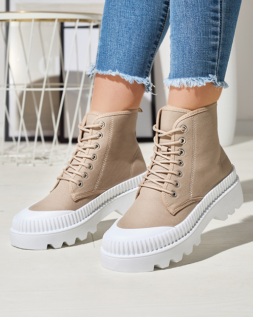 Світло-коричневі жіночі високі спортивні кросівки а-ля кеди Serewa - Взуття